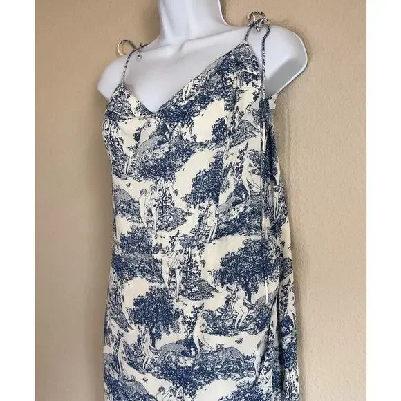 Reformation Kourtney Pastoral Side Slit Midi Dress Blue Size 12 - Picture 3 of 11